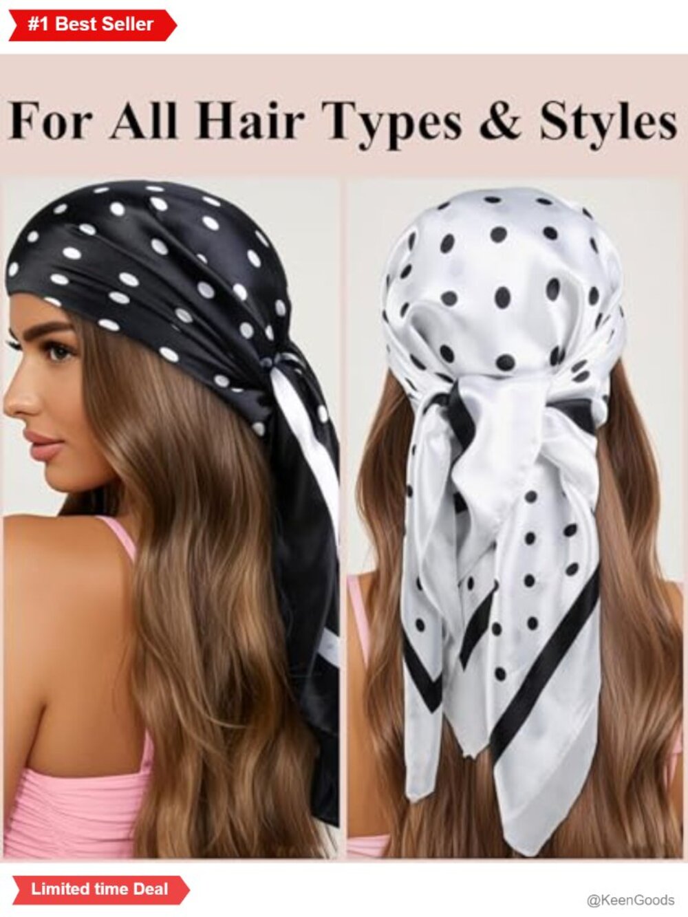 2 Pack Silk Blend Polka Dot Head Scarf 35x35 Bandana Hair Wrap - Picture 6 of 6
